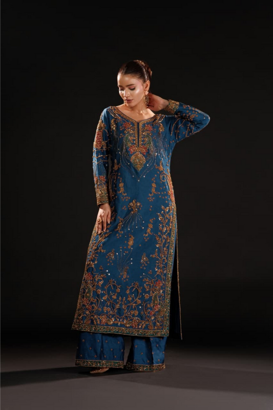 Usama Silk Azure Dynasty style — Mairaz azure blue reference, view 2 of 10