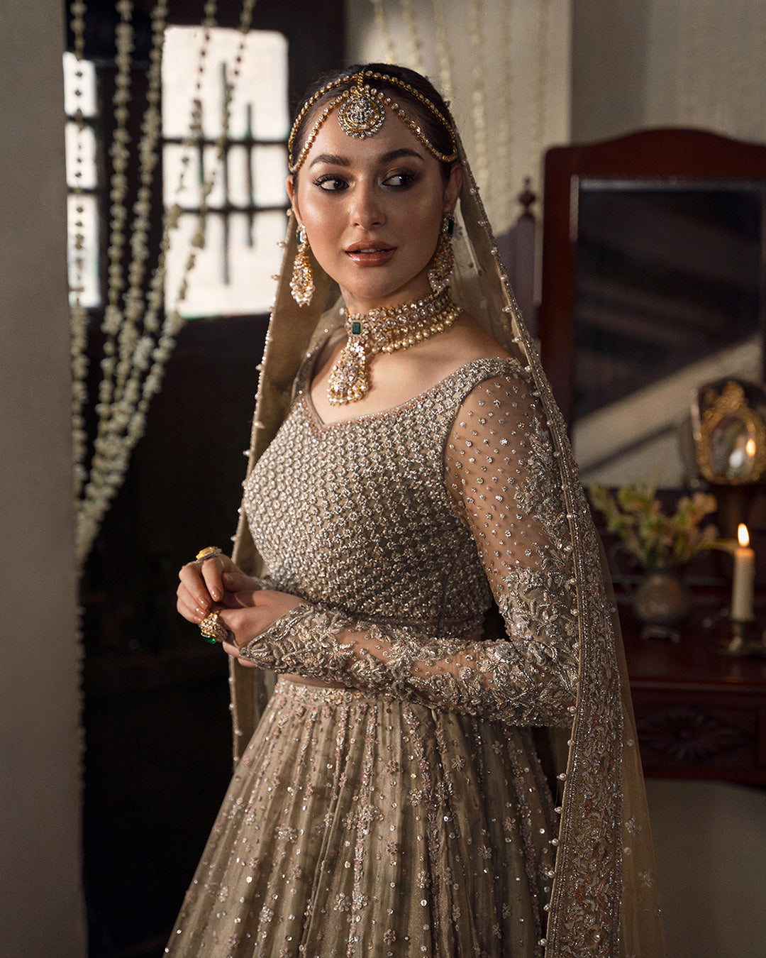 Faiza Saqlain Mah style — Mairaz Beige Lehenga reference, view 3 of 5
