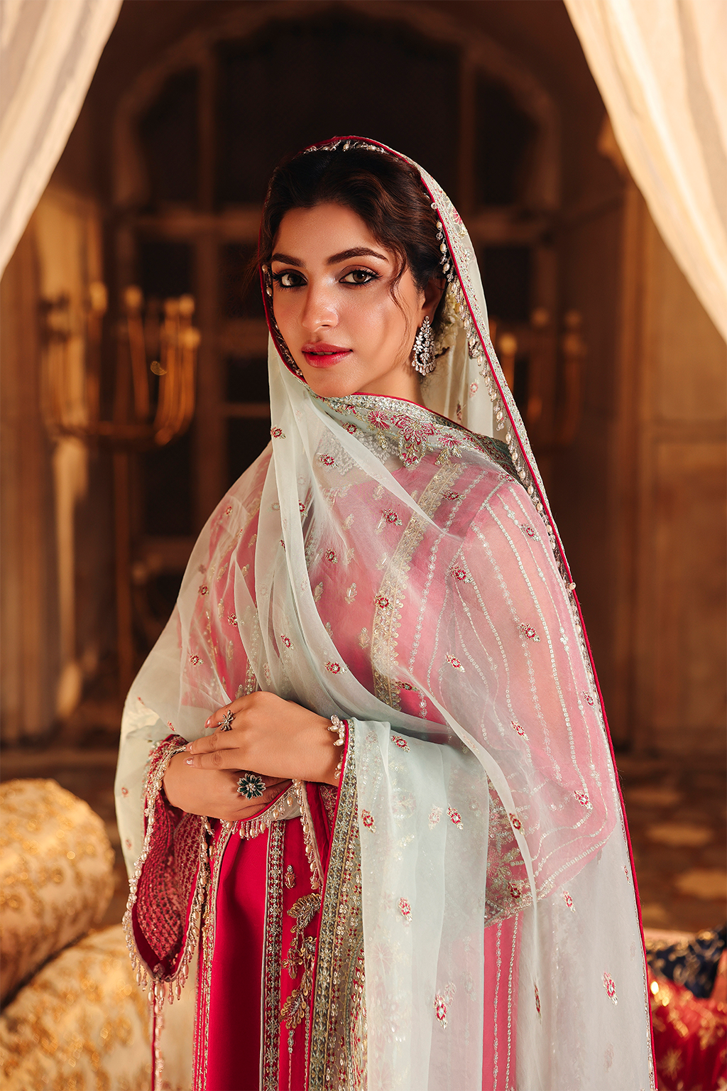 Saad Shaikh Shafaq Style — Mairaz Pink & Aqua Three-Piece Suit