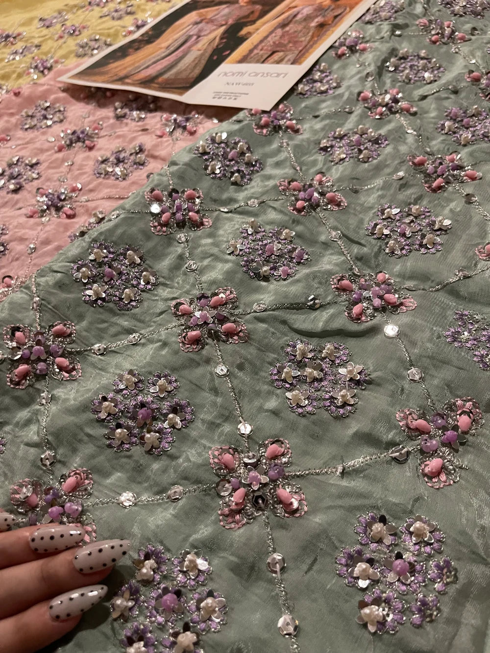 Nomi Ansari – Rosebud Style, three-dimensional floral embroidery detail