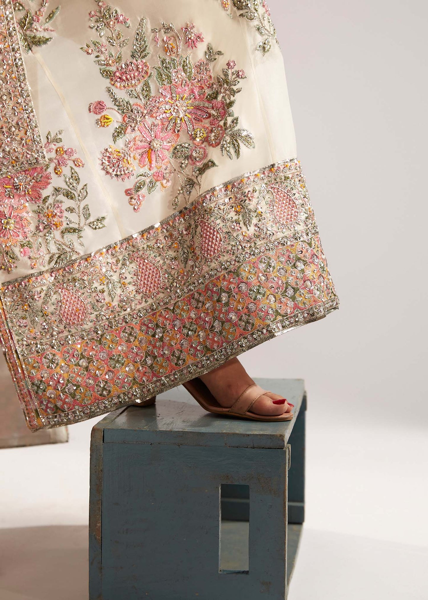 Hussain Rehar Euru Style by Mairaz, ivory organza formal outfit, product view 14 of 14