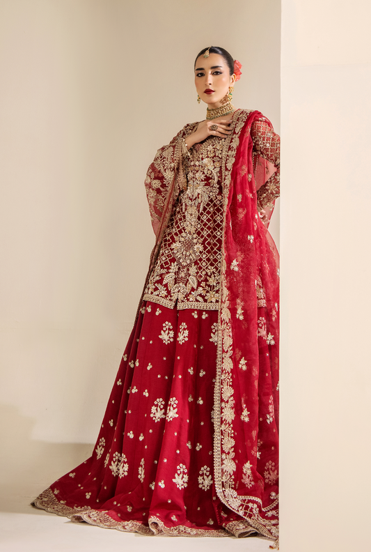Saad Shaikh Amelie Style — Mairaz Maroon Lehenga