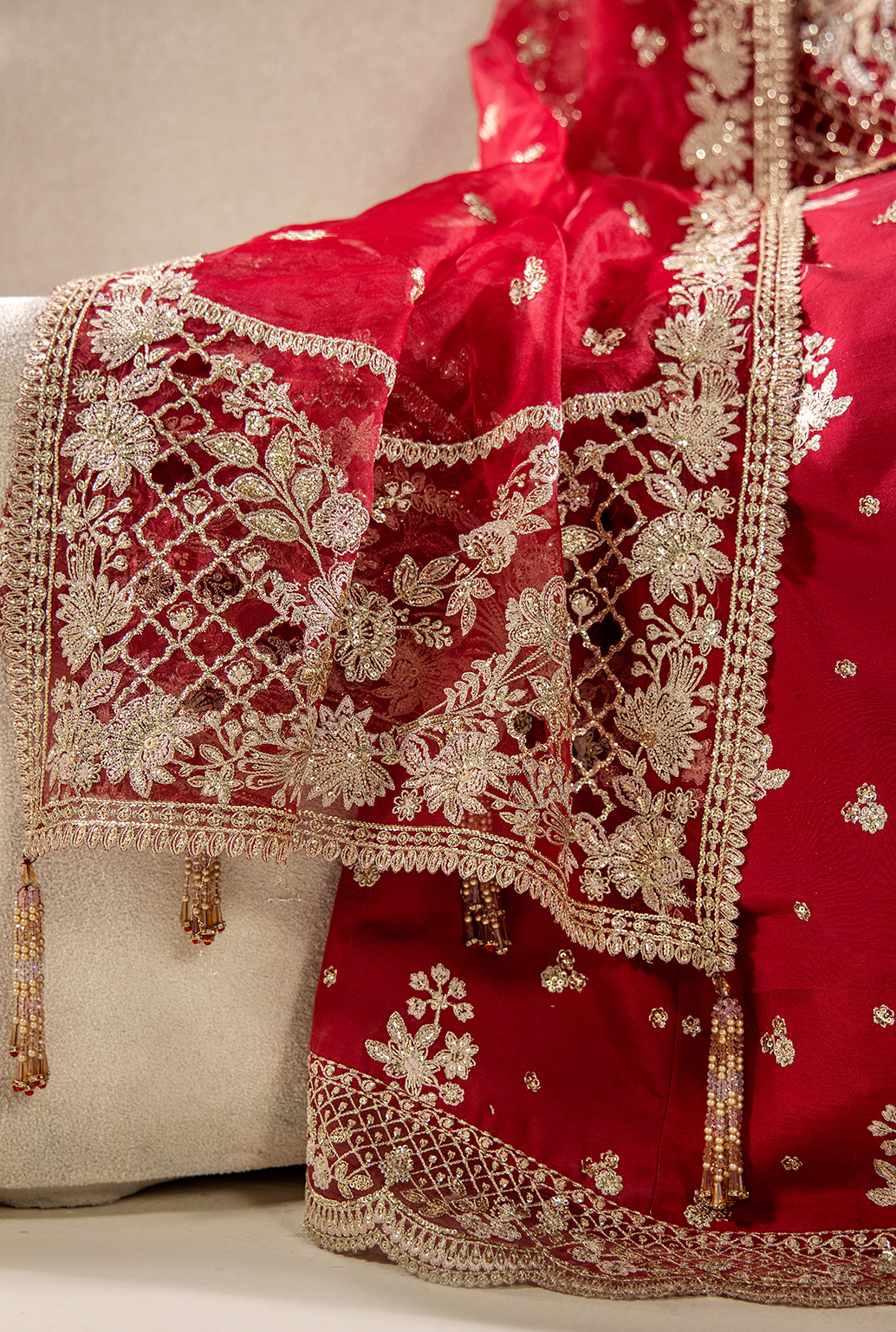 Saad Shaikh Amelie Style — Mairaz Maroon Lehenga