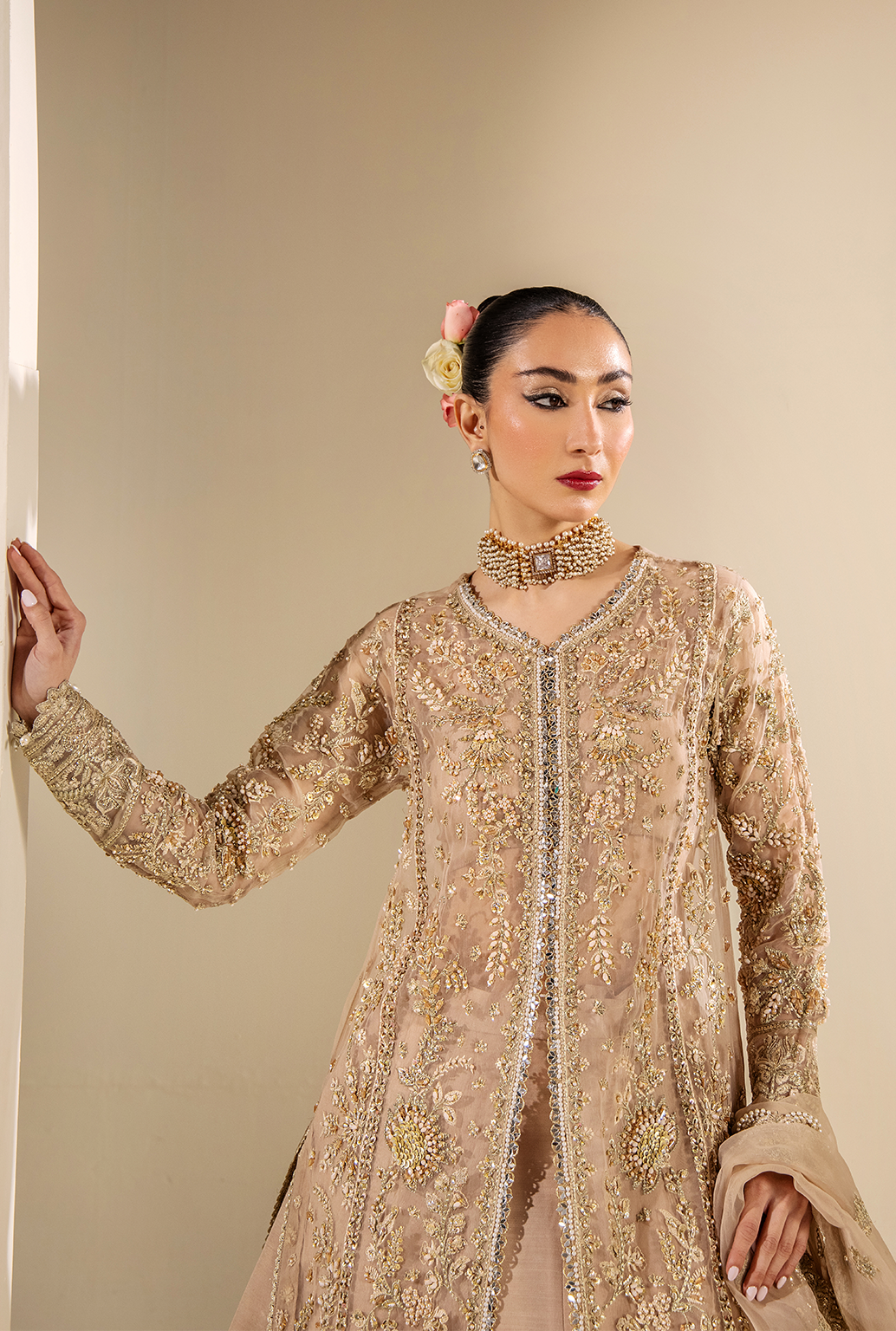 Saad Shaikh Anastasia Style — Mairaz Beige Three-Piece Suit