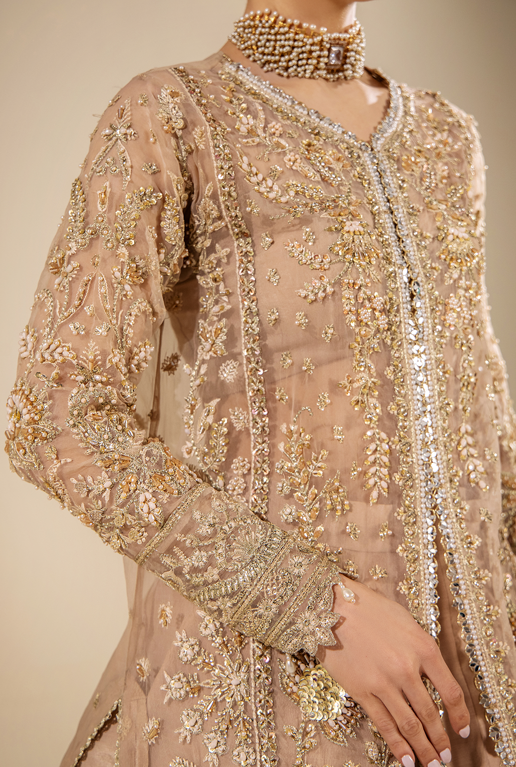 Saad Shaikh Anastasia Style — Mairaz Beige Three-Piece Suit
