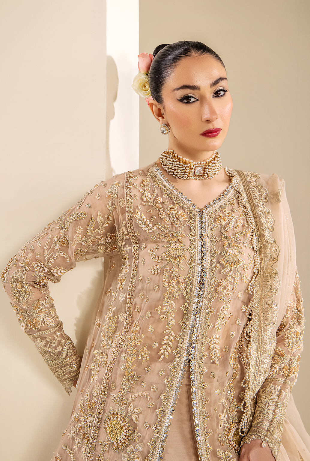 Saad Shaikh Anastasia Style — Mairaz Beige Three-Piece Suit