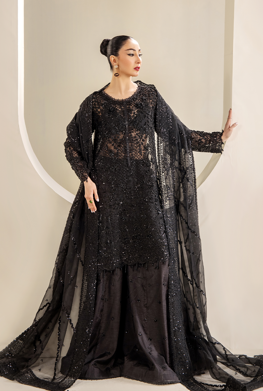 Saad Shaikh Ayla Style — Mairaz Black Three-Piece Suit
