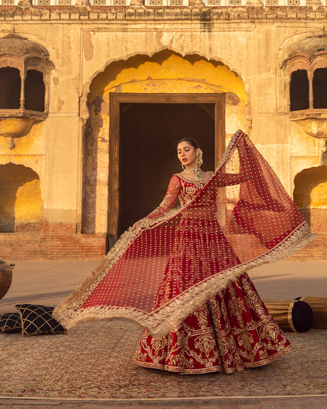 Faiza Saqlain Arusa Style — Mairaz Red Lehenga Choli