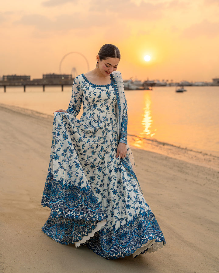 Faiza Saqlain Jehona Style — Mairaz Blue & White Lawn Suit
