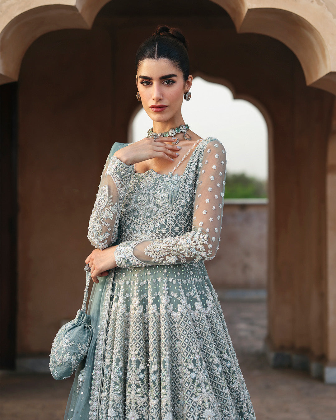 Faiza Saqlain Dorien style — Mairaz ice blue gown reference, view 3 of 6