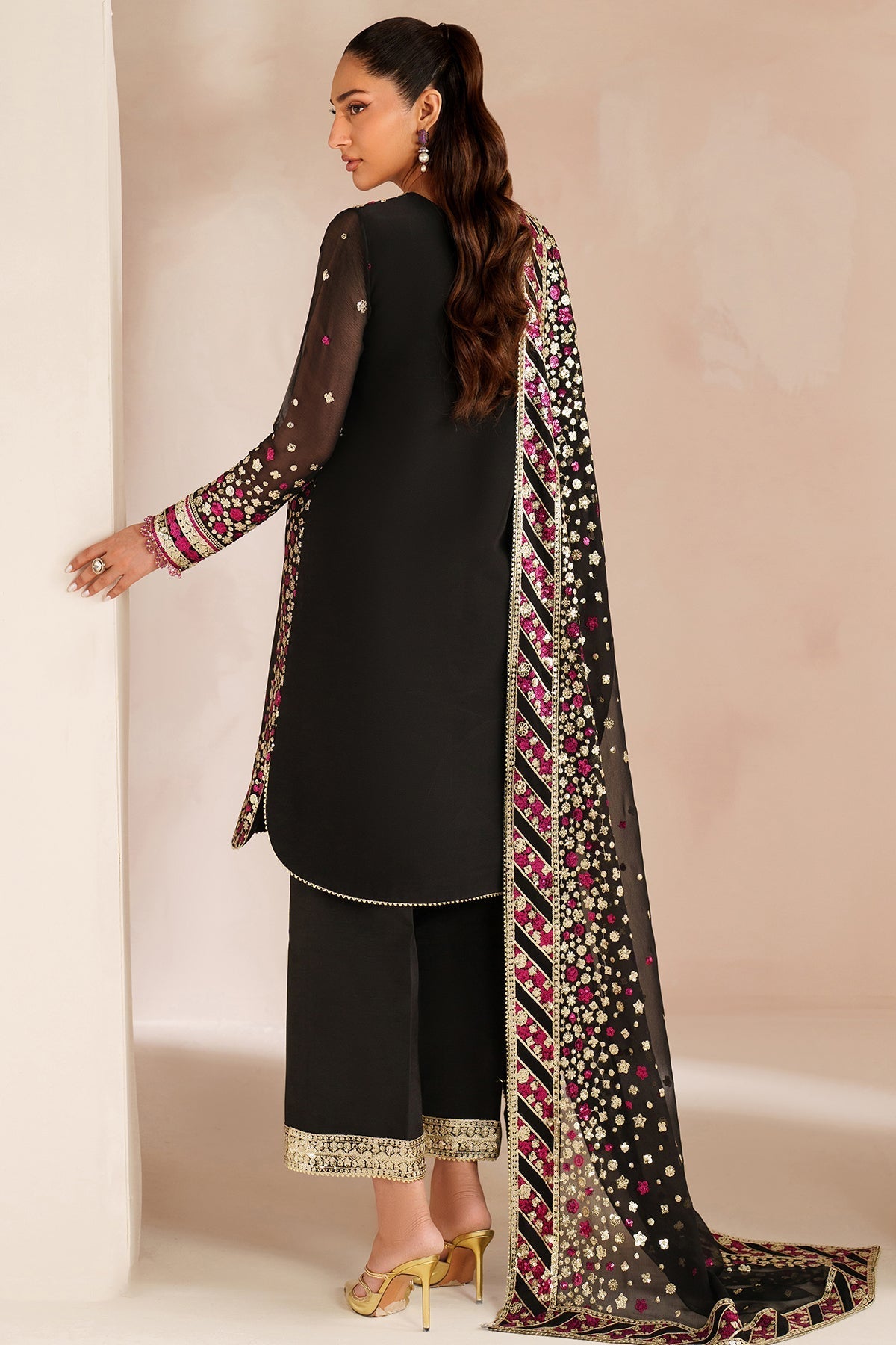 Farasha Black Cascade Style — Mairaz Black Three-Piece Suit