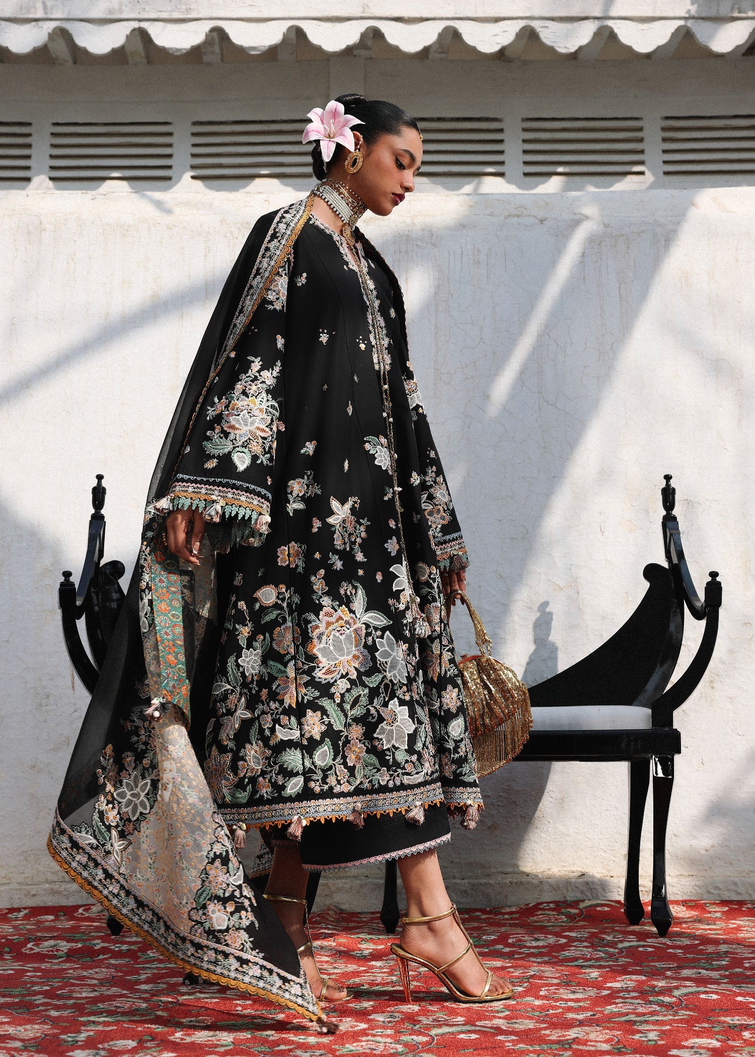 Hussain Rehar Sable style — Mairaz black three-piece suit reference, view 3 of 7