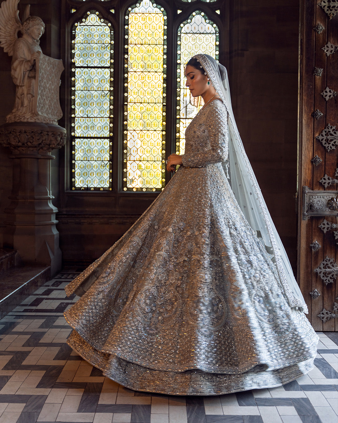 Faiza Saqlain Ayana Style — Mairaz Ice Blue Lehenga