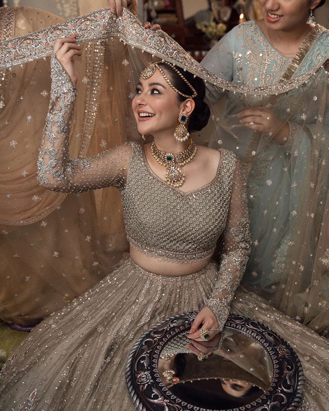 Faiza Saqlain Mah style — Mairaz Beige Lehenga reference, view 2 of 5