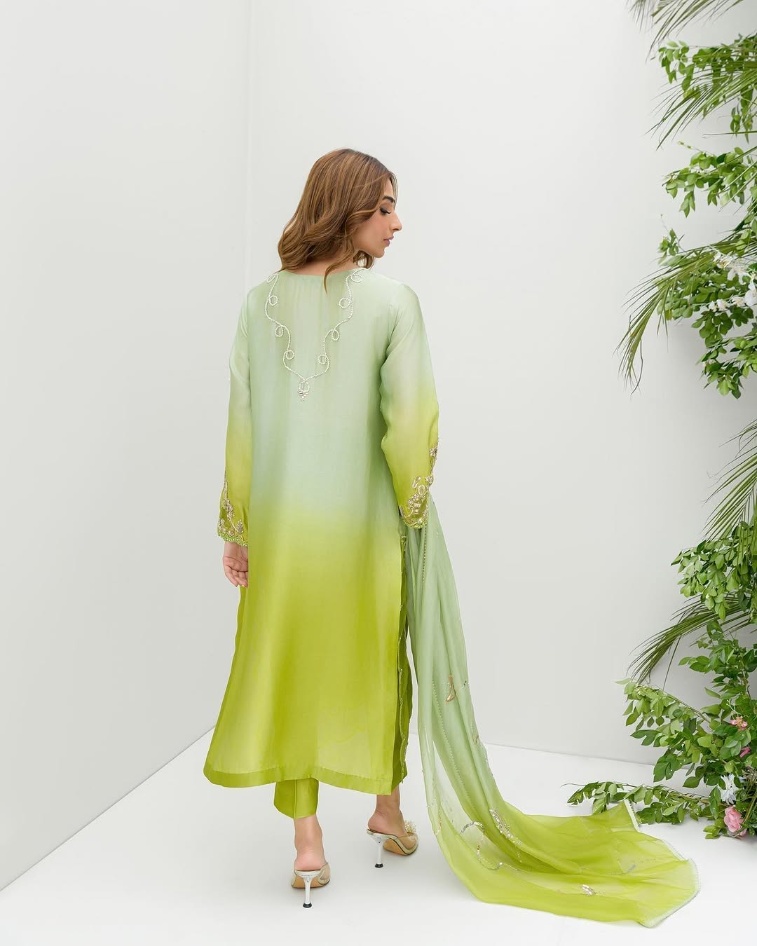 Aqsa Bajwa Jeena Style — Mairaz Lime Ombre Three-Piece Suit
