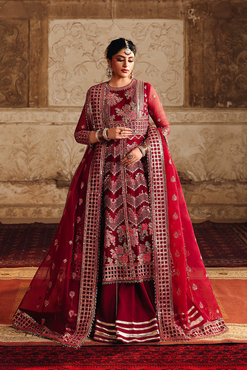 Saad Shaikh Dure Style — Mairaz Maroon Lehenga