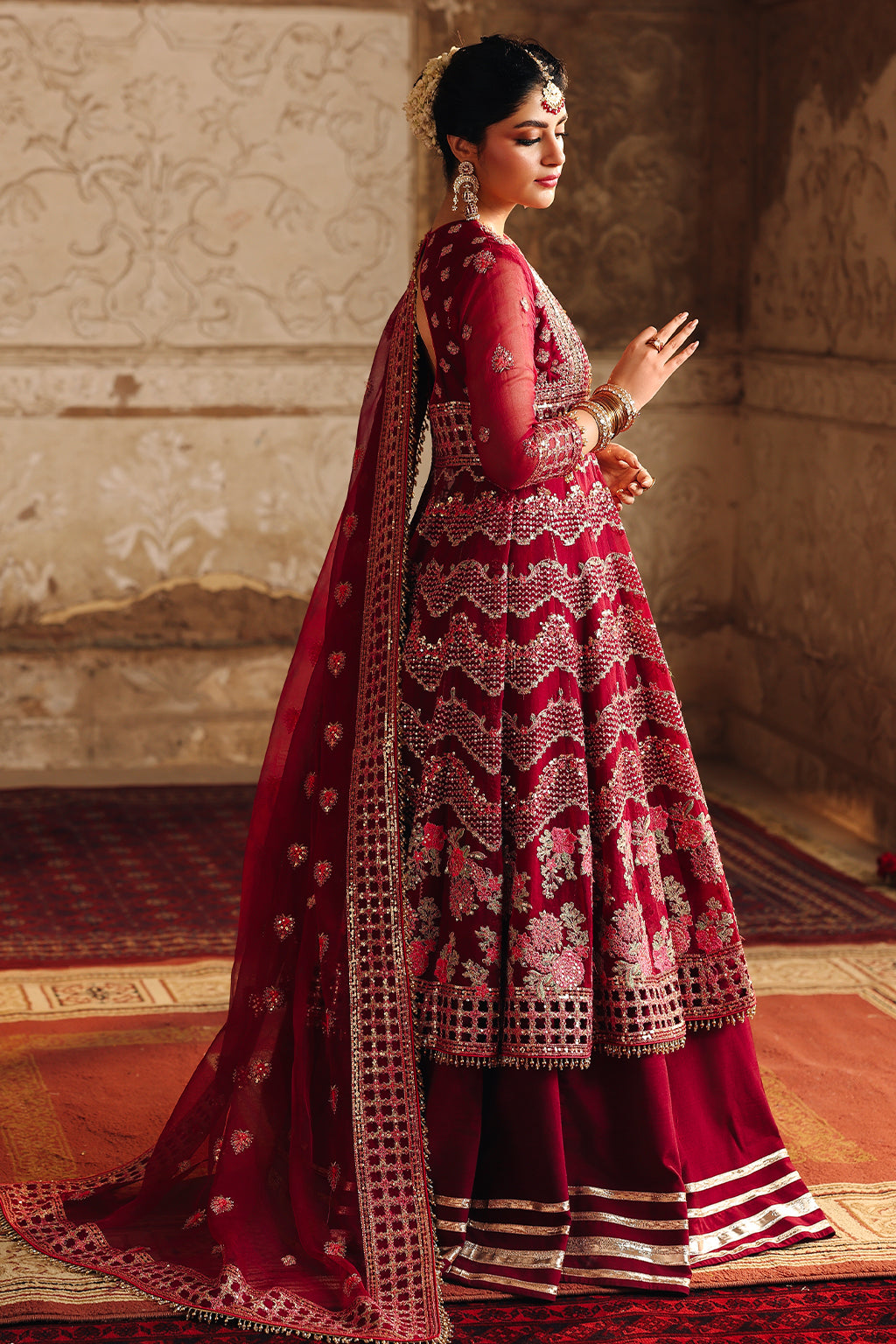 Saad Shaikh Dure Style — Mairaz Maroon Lehenga