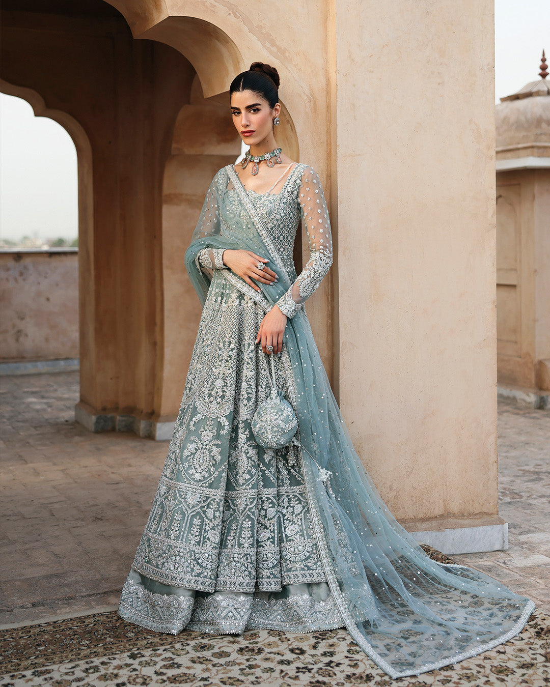 Faiza Saqlain Dorien style — Mairaz ice blue gown reference, view 4 of 6