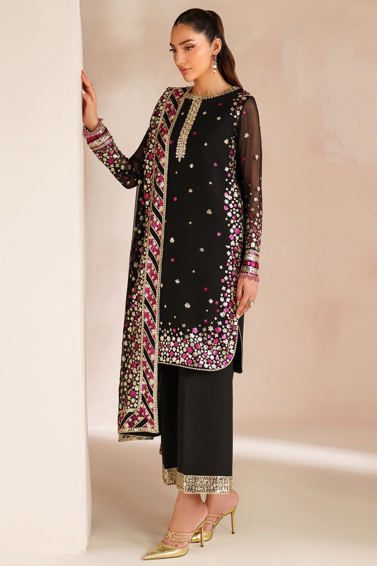 Farasha Black Cascade Style — Mairaz Black Three-Piece Suit