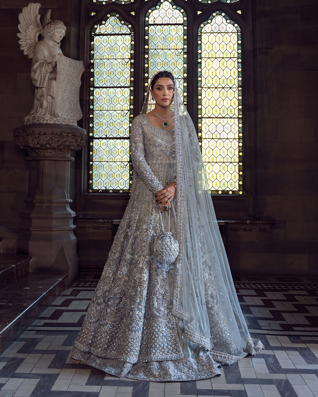 Faiza Saqlain Ayana Style — Mairaz Ice Blue Lehenga
