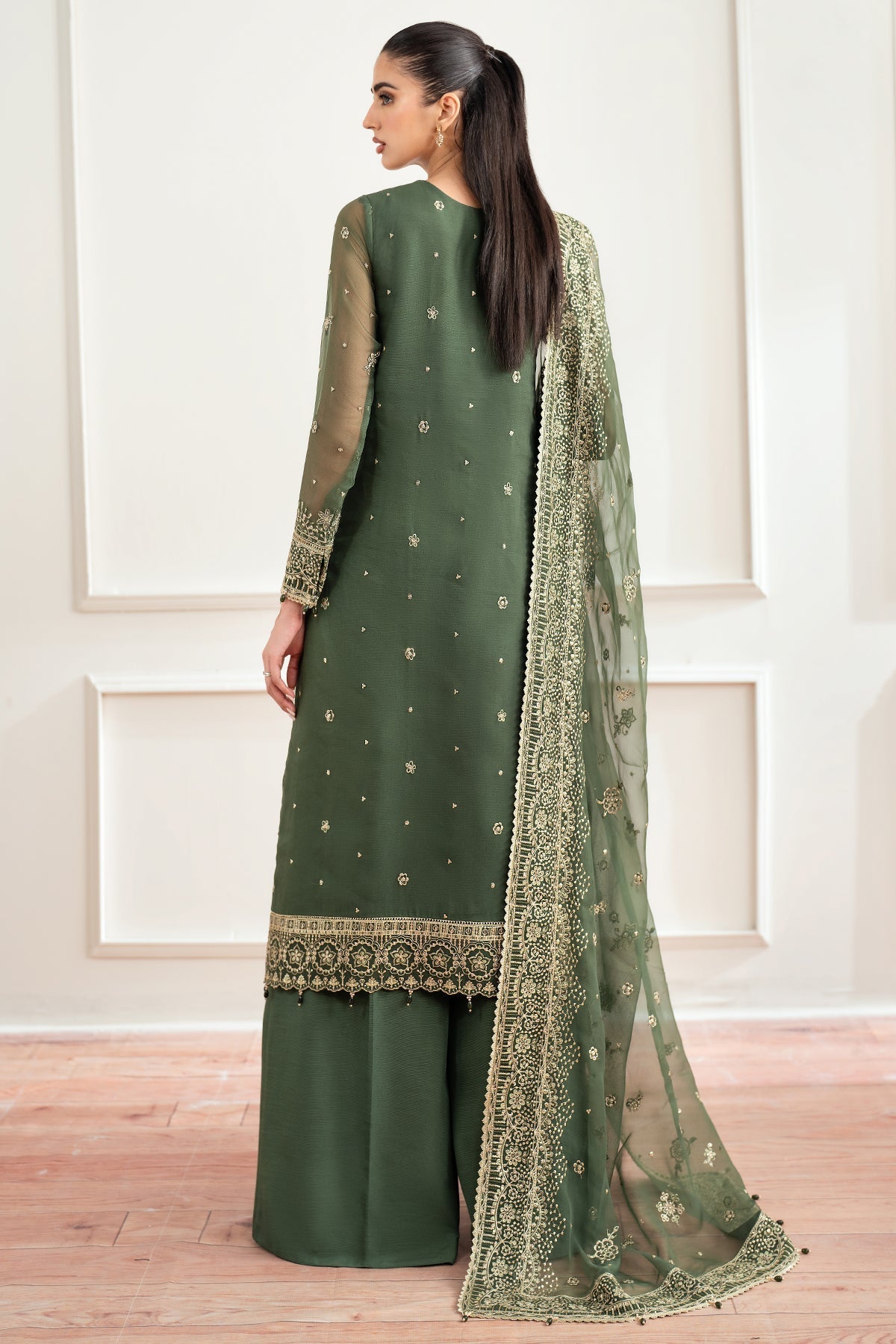 Farasha Muted Moss Style — Mairaz Three-Piece Suit