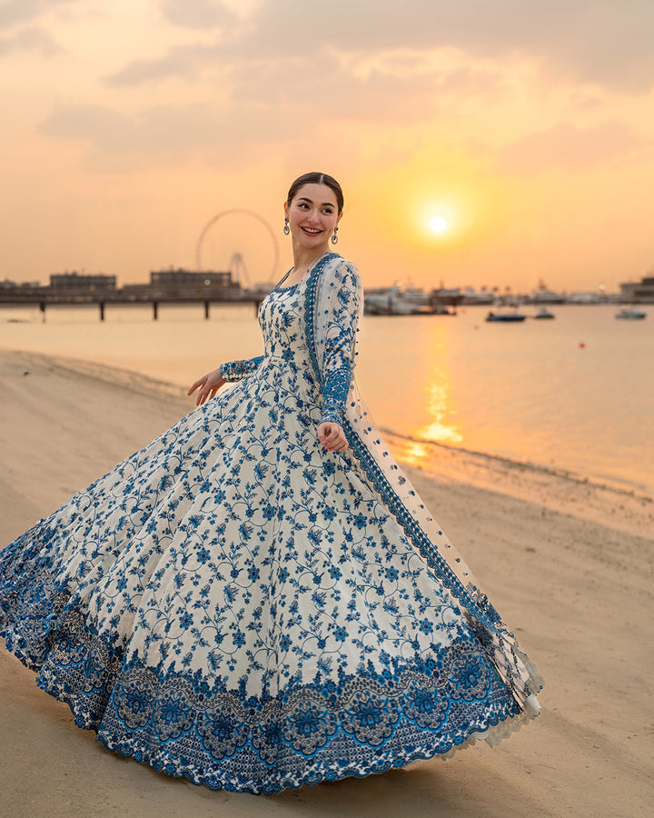 Faiza Saqlain Jehona Style — Mairaz Blue & White Lawn Suit