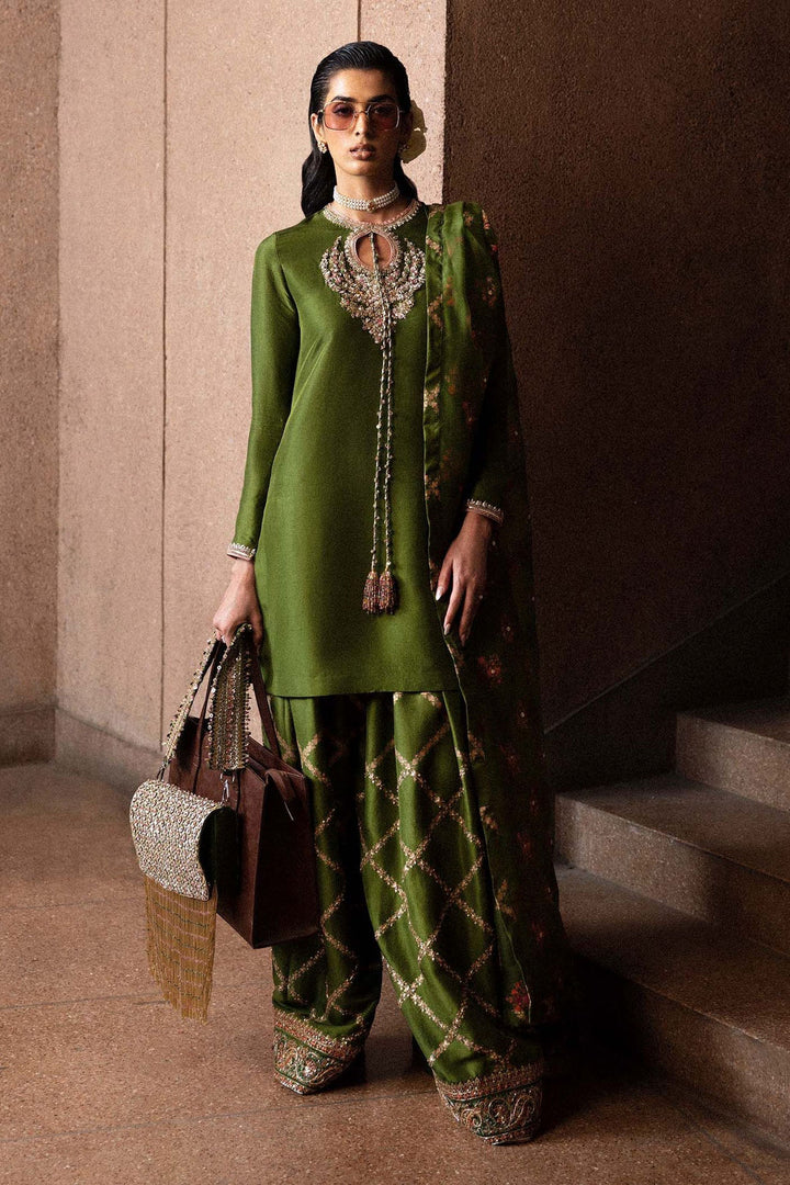 Green Merlot olive green three-piece formal outfit full look front view
