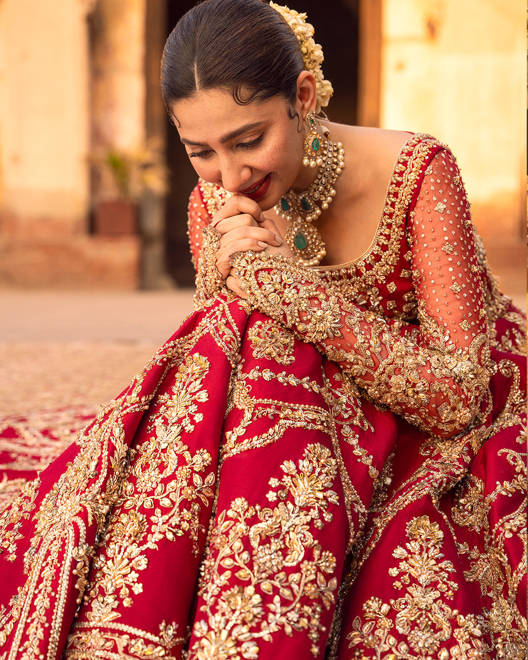 Faiza Saqlain Arusa Style — Mairaz Red Lehenga Choli