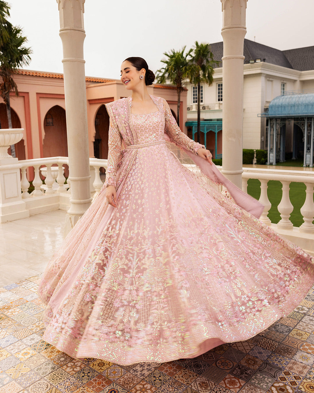 Faiza Saqlain Ruzova style — Mairaz powder pink maxi reference, view 5 of 7