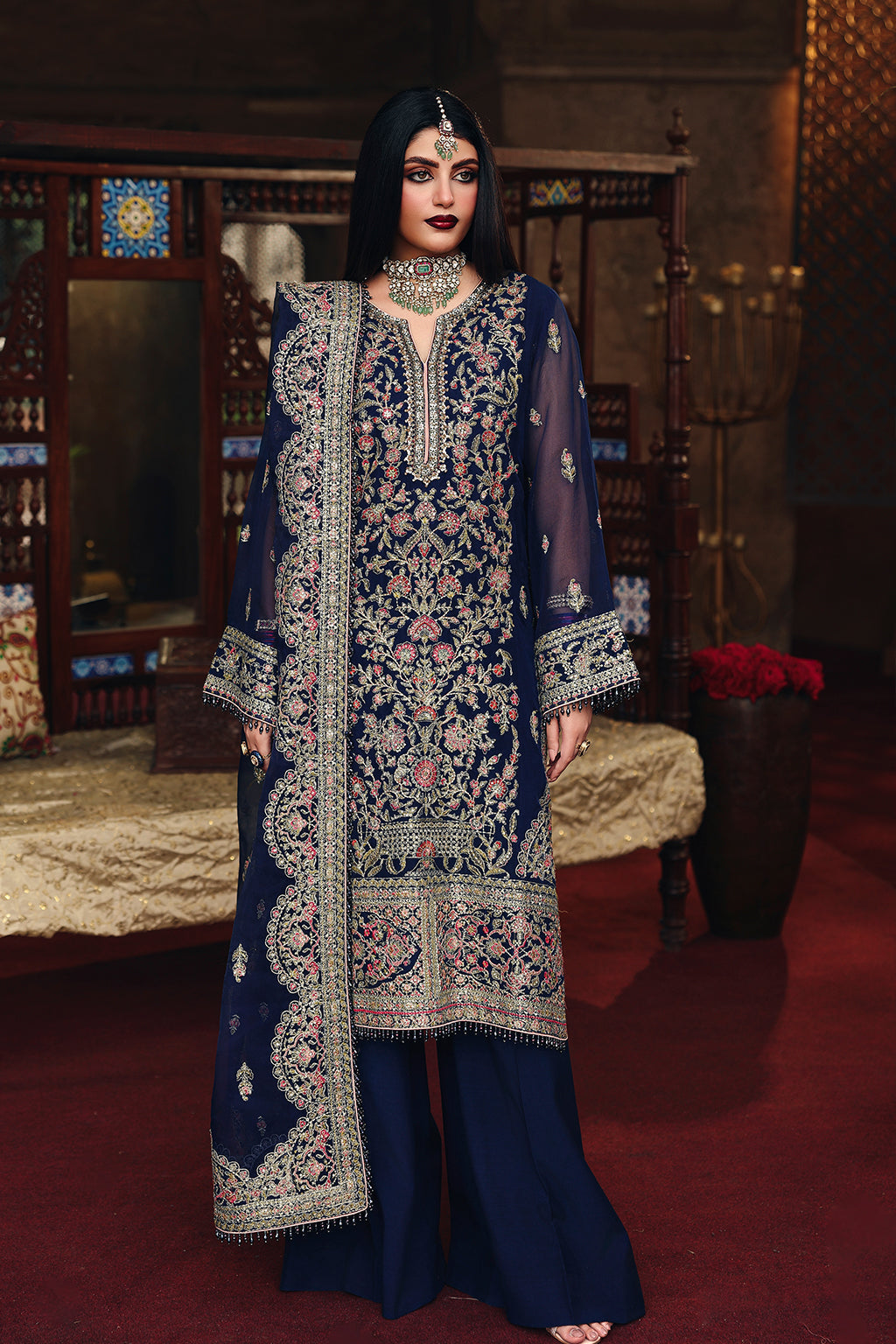 Saad Shaikh Nafeesa Style — Mairaz Navy Three-Piece Suit