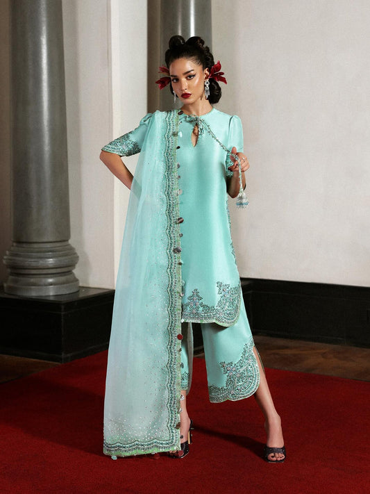 Hussain Rehar Mynt Style — Mairaz Mint Blue Three-Piece Suit
