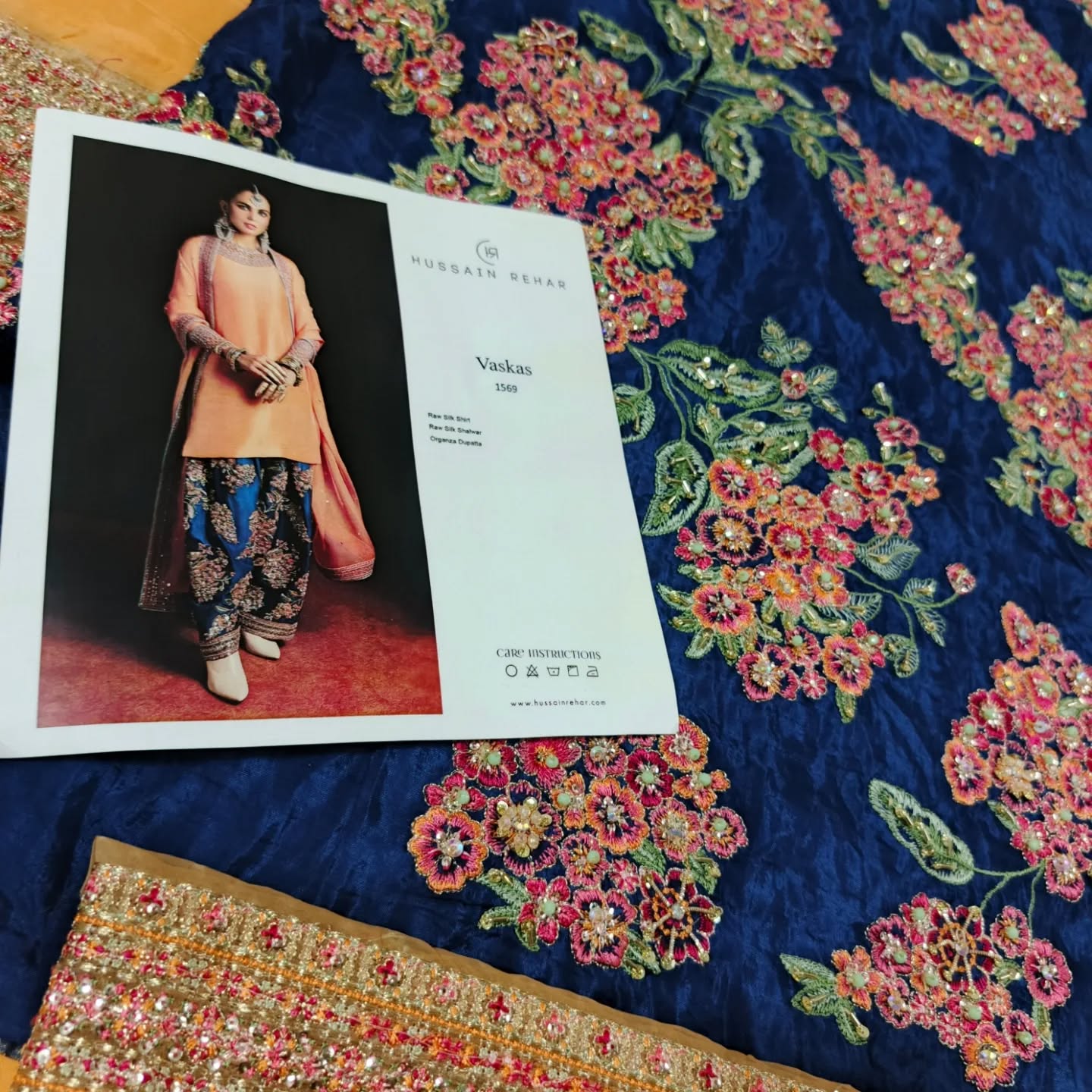 Hussain Rehar Vaskas Style — Mairaz Peach & Teal Three-Piece Suit