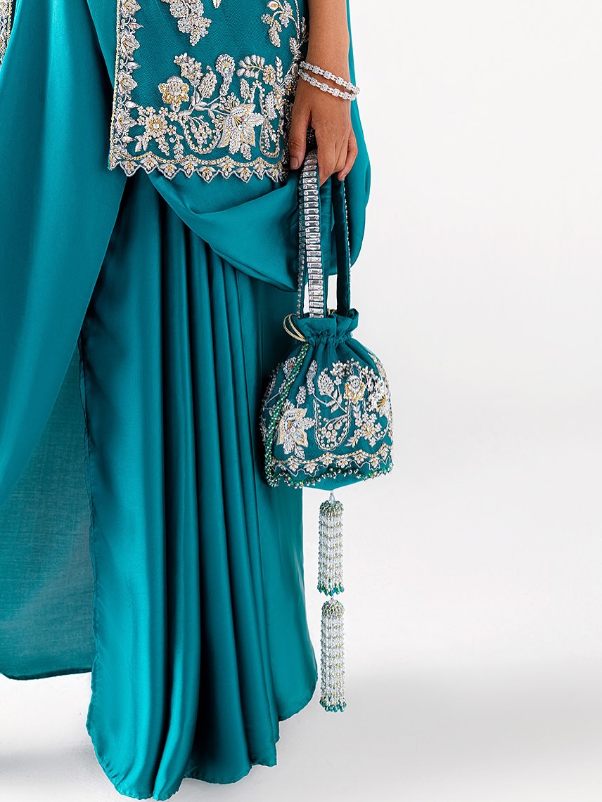 Sara Rohale Asghar Zumrud Ayin Style — Mairaz Turquoise Green Saree