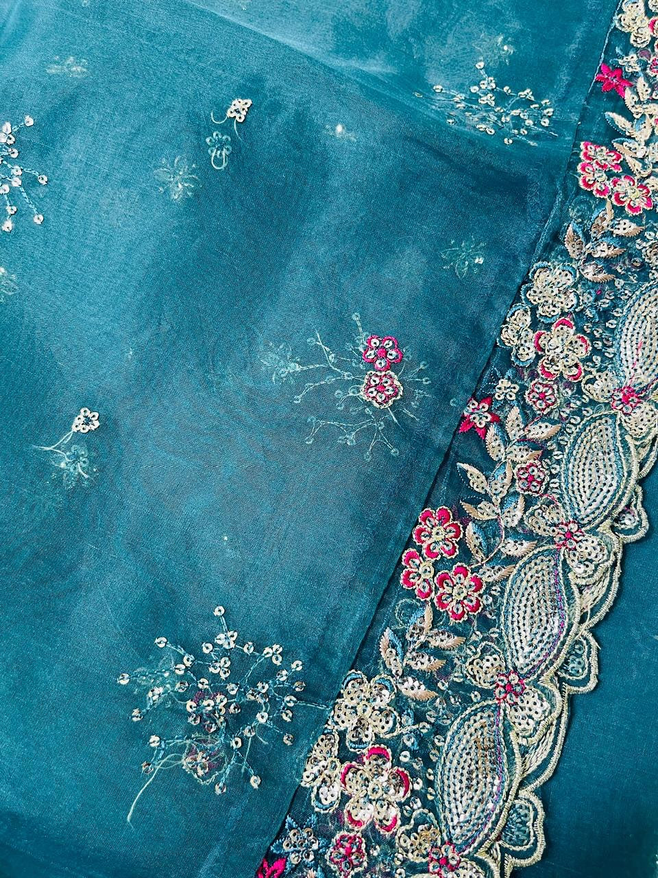 Sara Rohale Asghar Zumrud Ayin Style — Mairaz Turquoise Green Saree