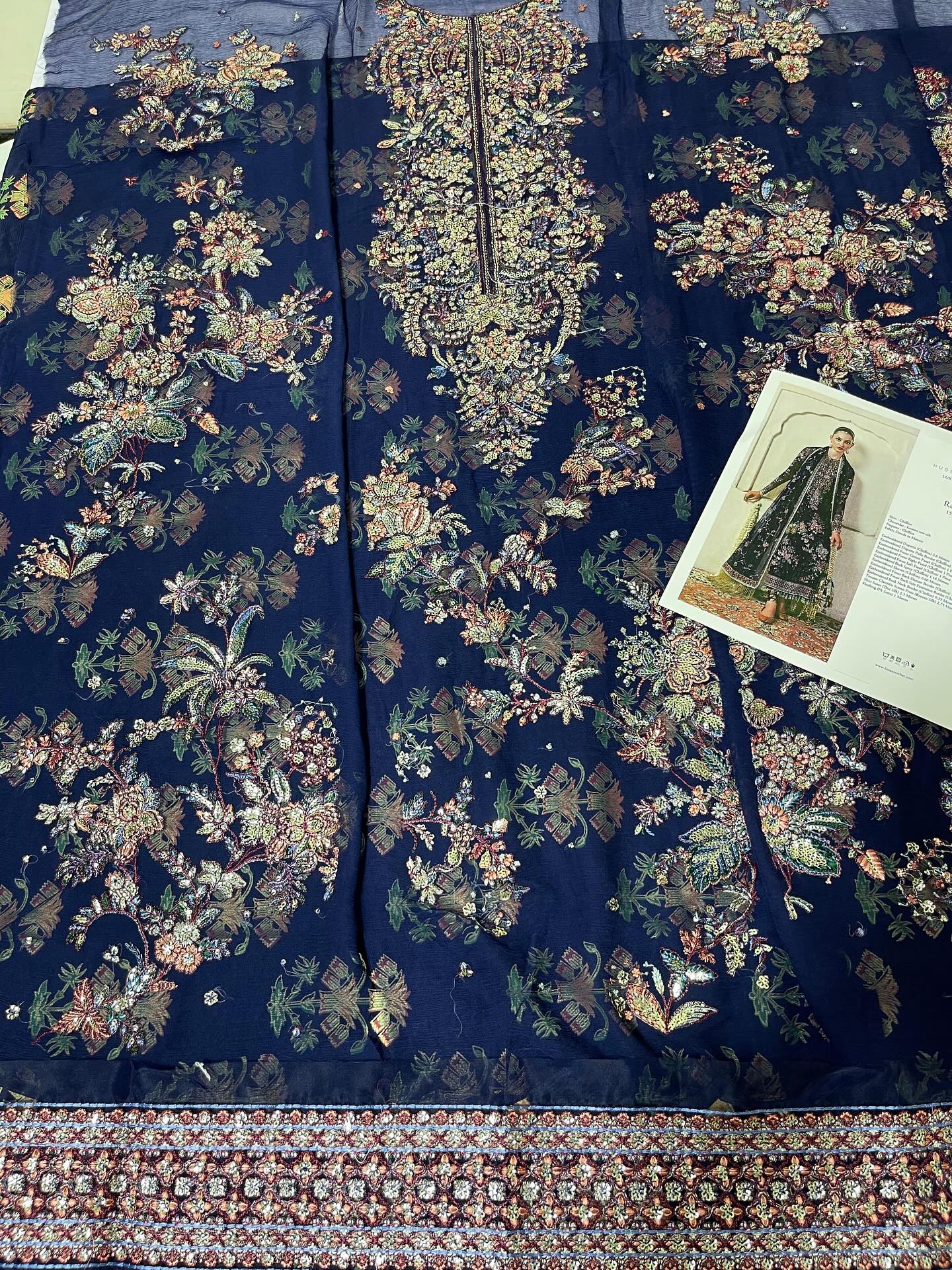 Hussain Rehar Rabab Style — Mairaz Navy Blue Three-Piece Suit