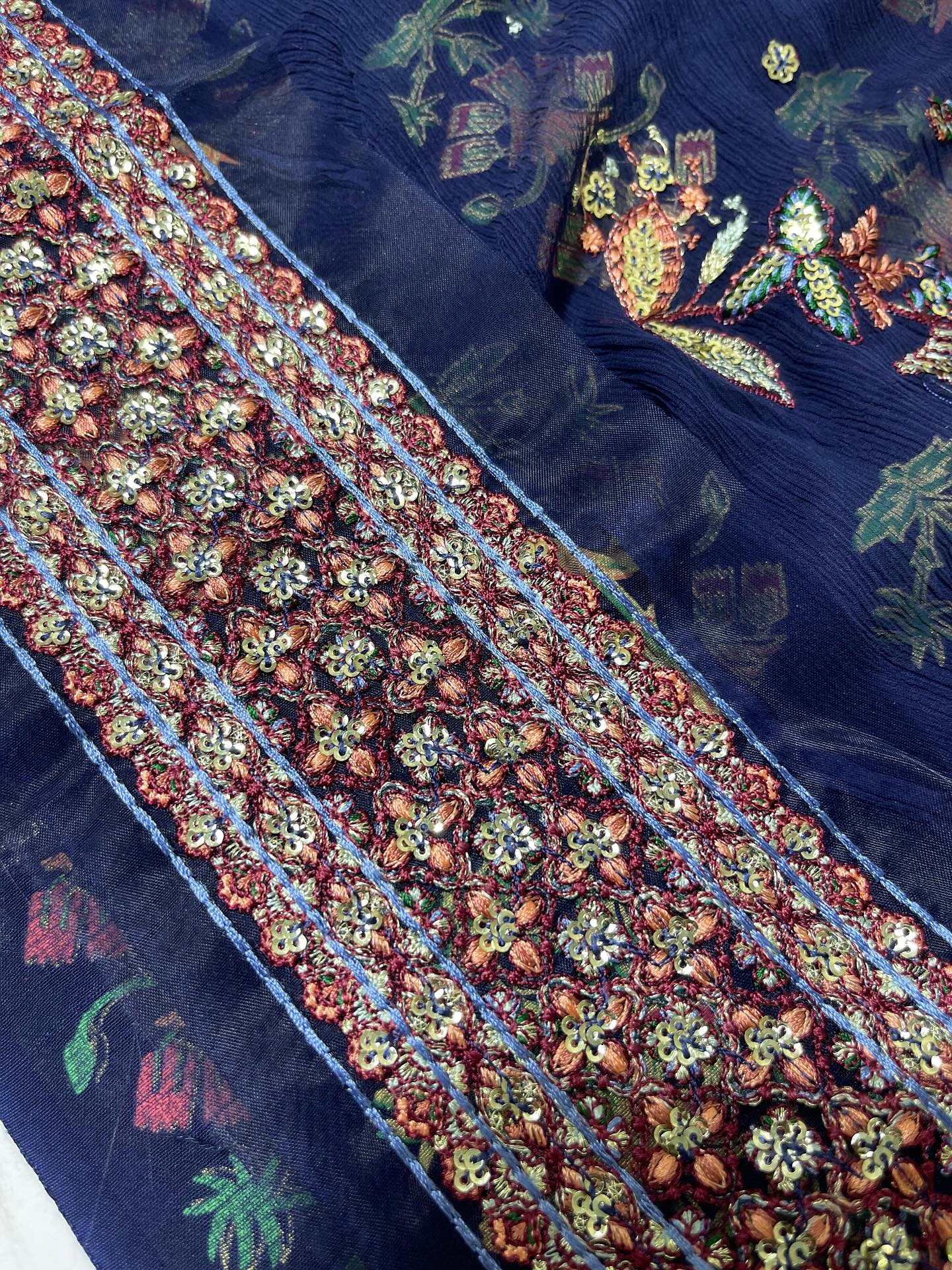 Hussain Rehar Rabab Style — Mairaz Navy Blue Three-Piece Suit