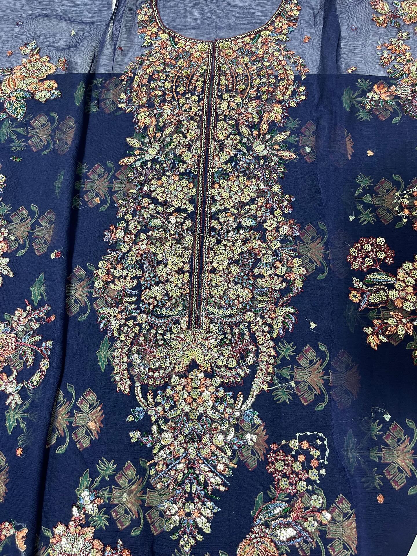 Hussain Rehar Rabab Style — Mairaz Navy Blue Three-Piece Suit