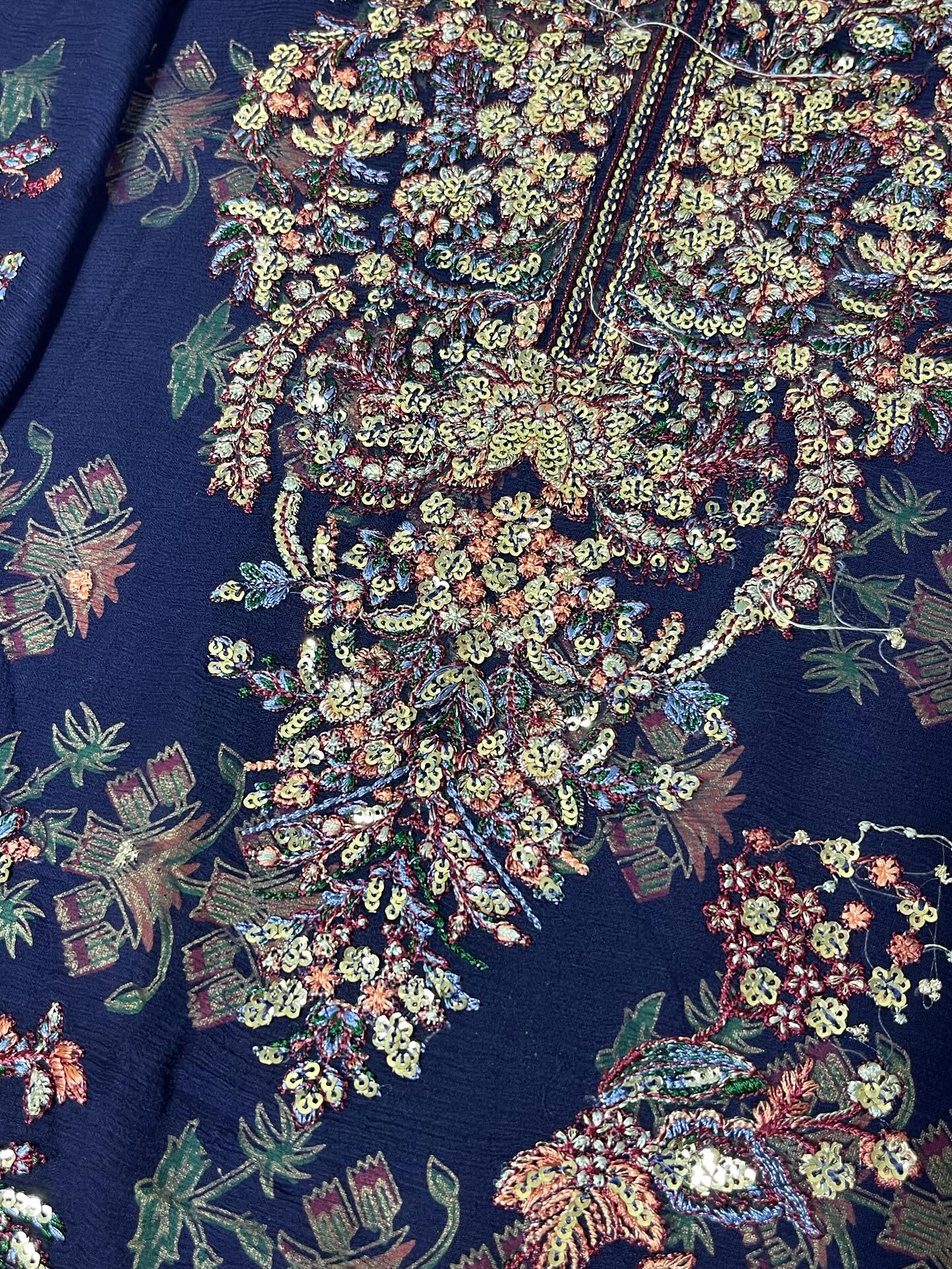 Hussain Rehar Rabab Style — Mairaz Navy Blue Three-Piece Suit