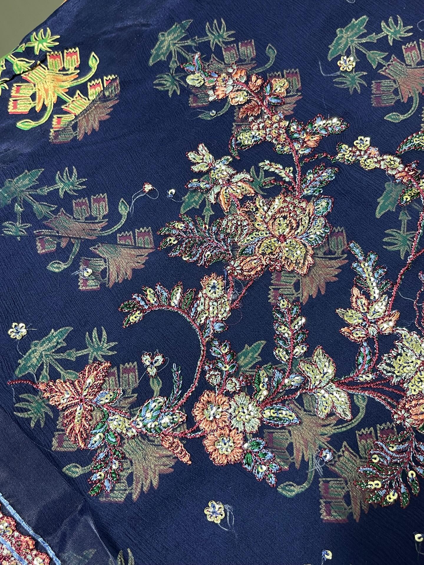 Hussain Rehar Rabab Style — Mairaz Navy Blue Three-Piece Suit