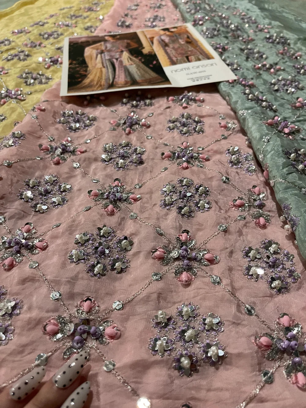 Nomi Ansari – Rosebud Style, embroidered panel with design reference