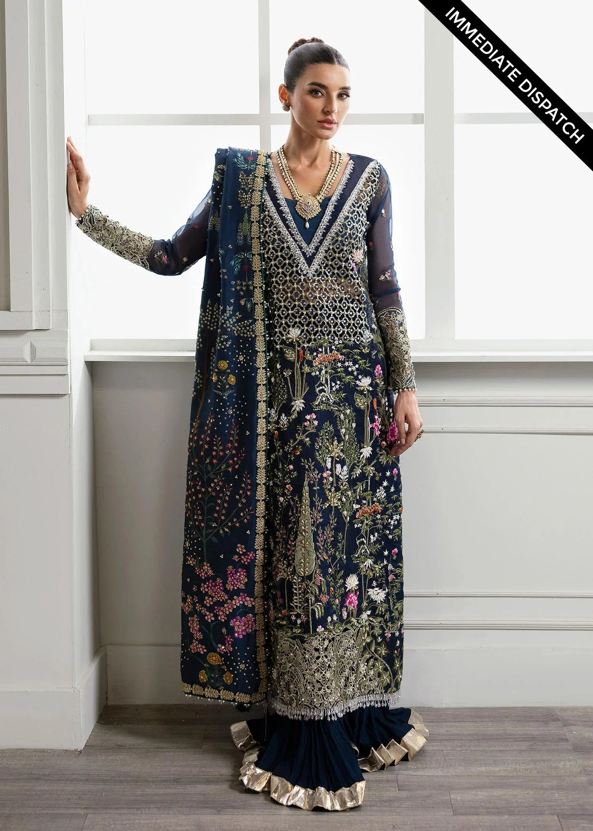 Crimson Majestic Cypress Style by Mairaz, midnight blue organza formal front view