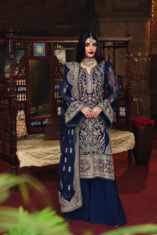 Saad Shaikh Nafeesa Style — Mairaz Navy Three-Piece Suit