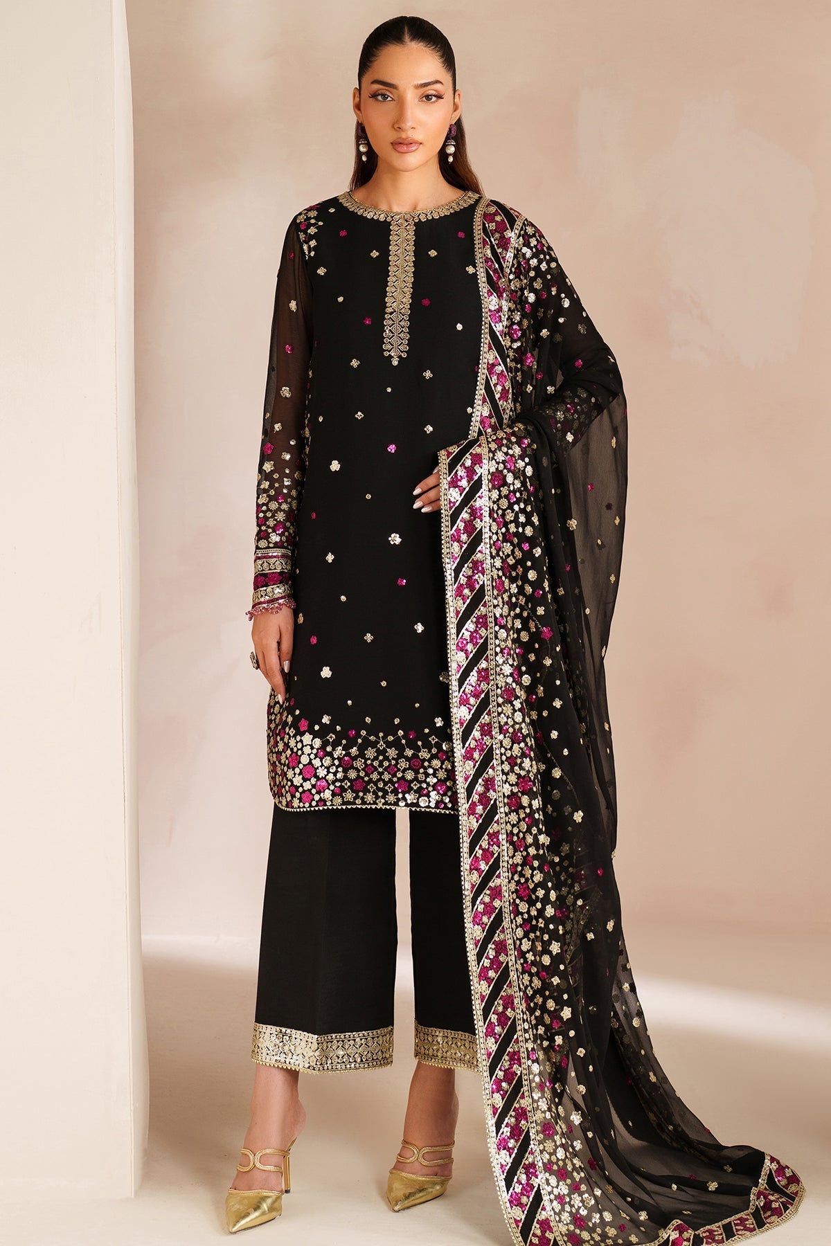 Farasha Black Cascade Style — Mairaz Black Three-Piece Suit