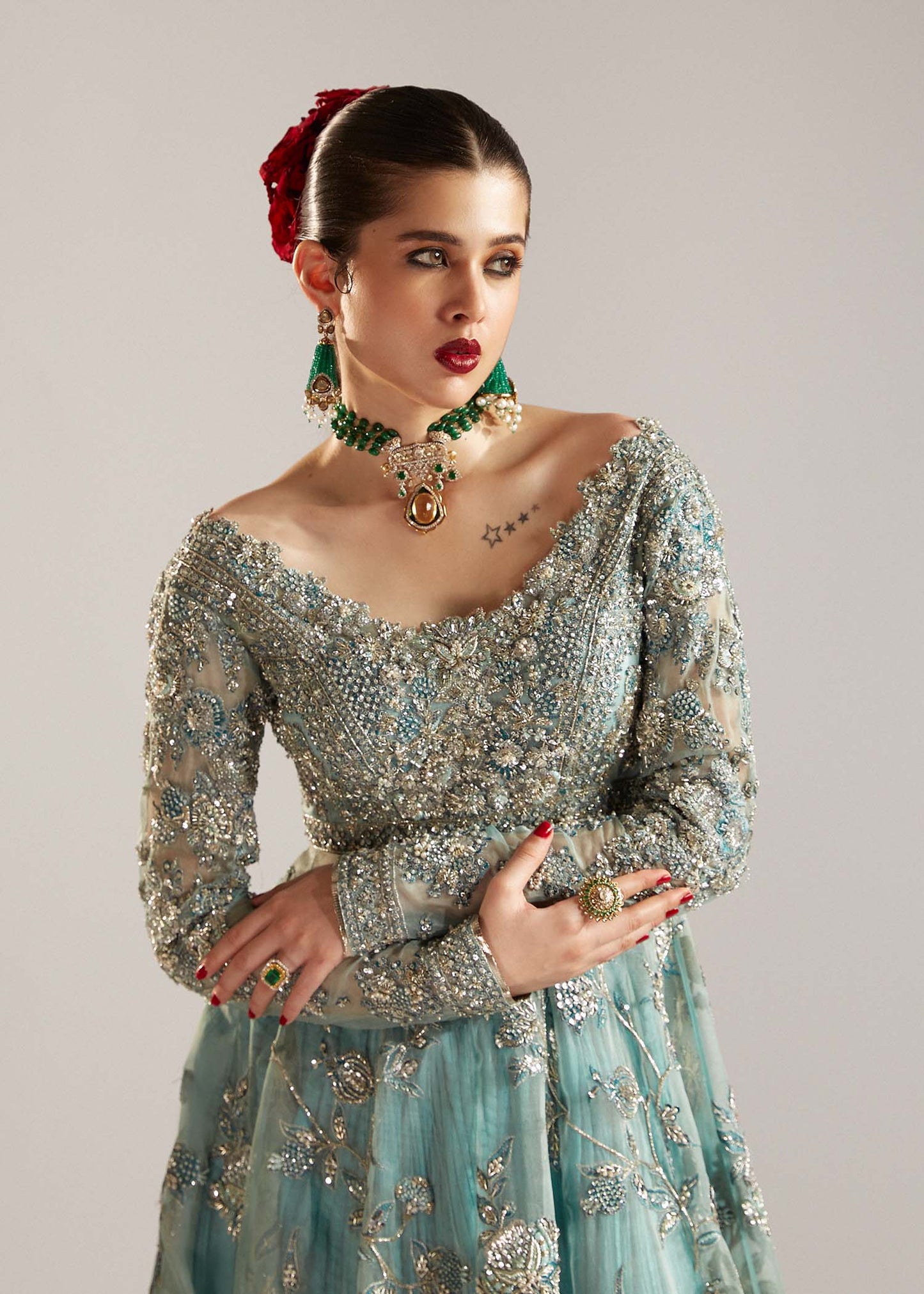 Hussain Rehar Astra style — Mairaz ice blue sharara reference, view 4 of 6