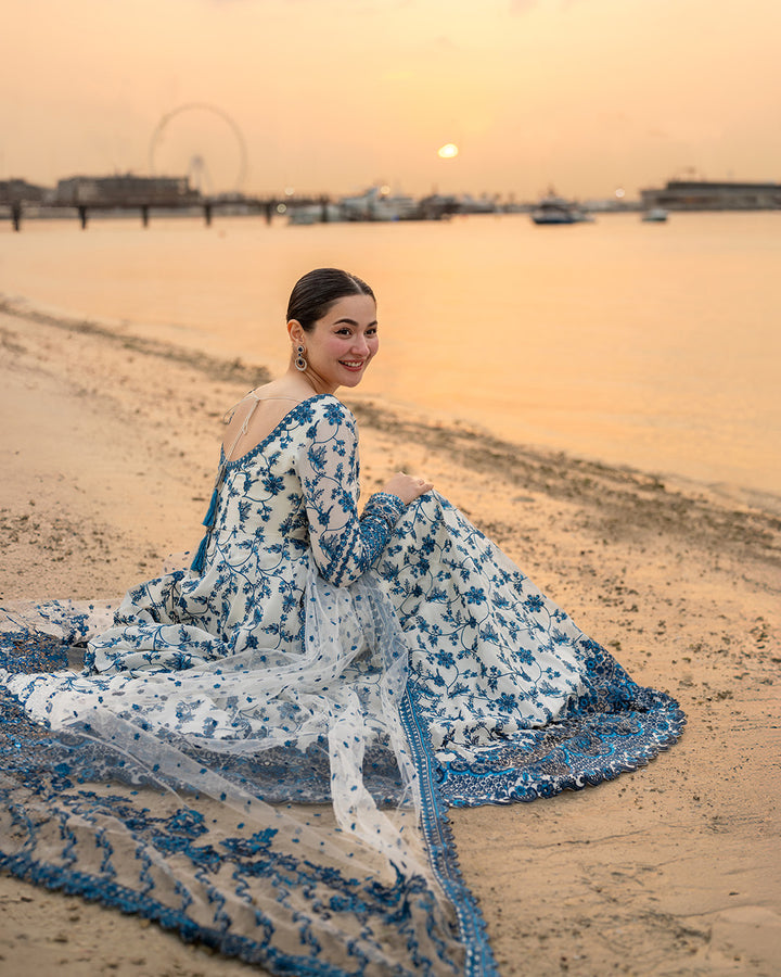 Faiza Saqlain Jehona Style — Mairaz Blue & White Lawn Suit