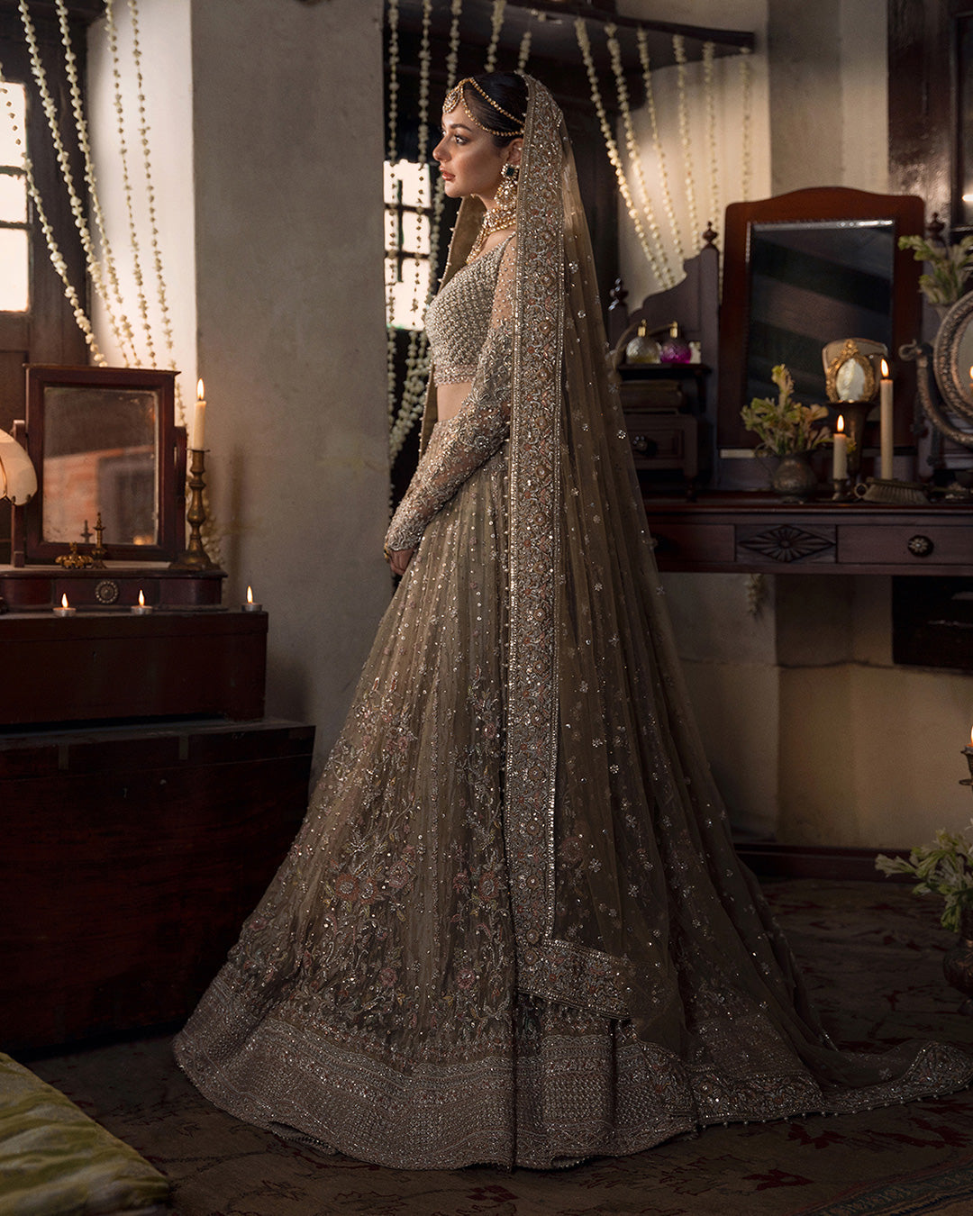 Faiza Saqlain Mah style — Mairaz Beige Lehenga reference, view 4 of 5