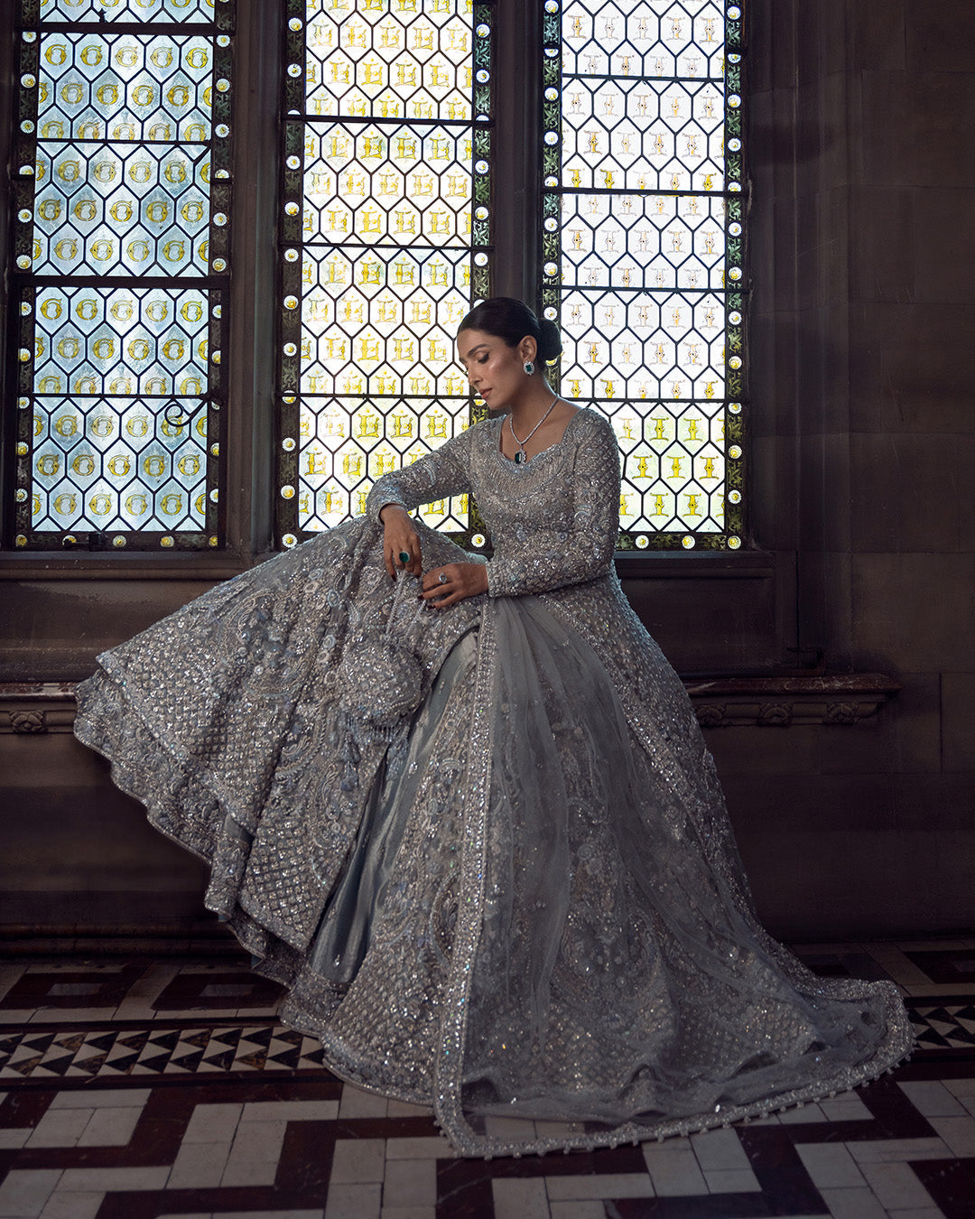 Faiza Saqlain Ayana Style — Mairaz Ice Blue Lehenga