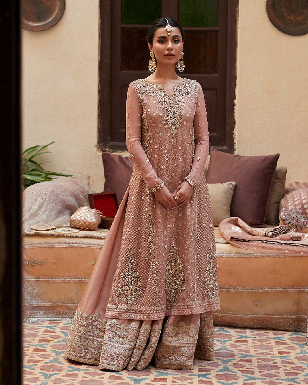 Faiza Saqlain Zeena style — Mairaz Salmon Sharara Set reference, view 12 of 14