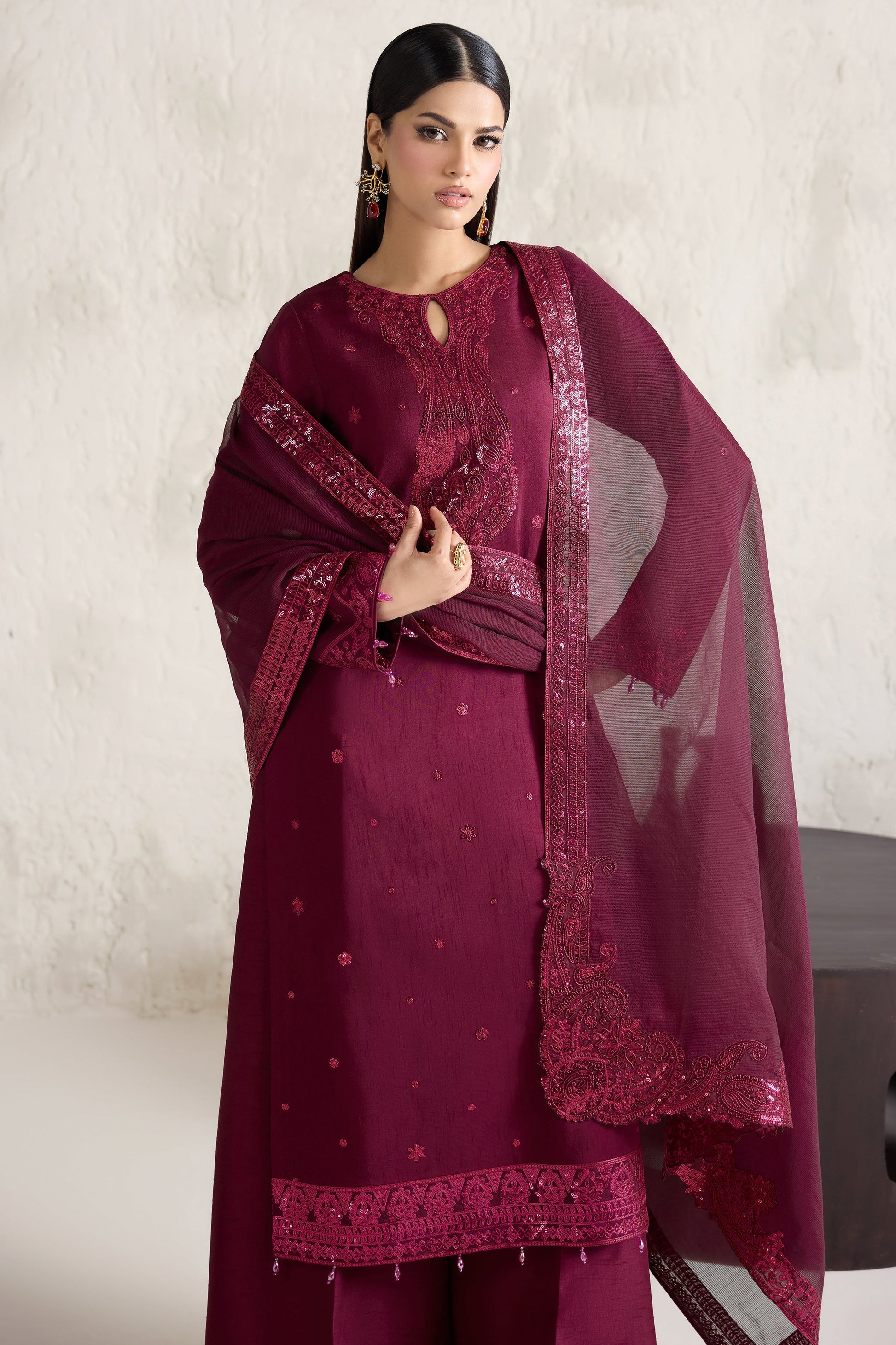 Farasha Fuchsia Glow Style — Mairaz Three-Piece Suit