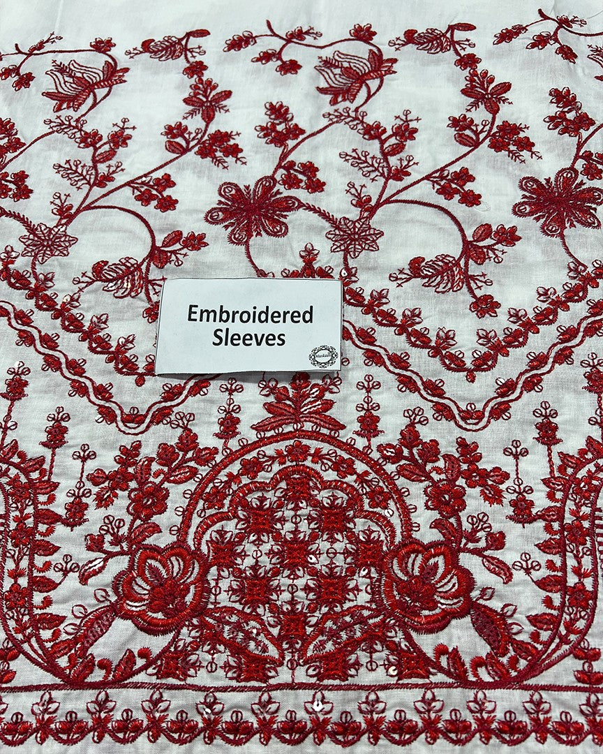 Faiza Saqlain Jehona Style — Mairaz White & Red Lawn Suit